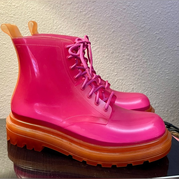 Super Hot MELISSA Pink Jelly Boots Colorblock SOLD OUT Size 8 - Picture 4 of 9